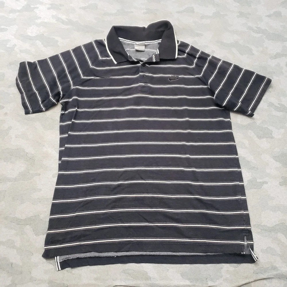 Vintage Nike Sportswear Polo Shirt Mens Large Y2k Black Short Sleeve Golf